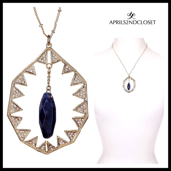 Cam & Zooey Jewelry - SWAROVSKI PAVE CRYSTAL LAPIS STONE LONG NECKLACE